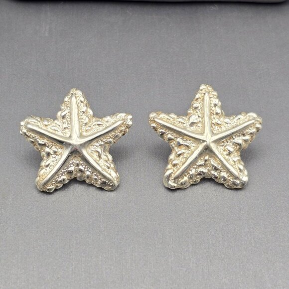 Taxco Jewelry - Taxco Sterling Silver Starfish Post Earrings 1" Textured Design TM-90 14.9g